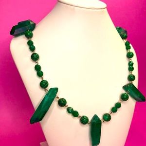 NWT Malachite Dyed Emerald green Quartz Gemstone Necklace Silver handmade